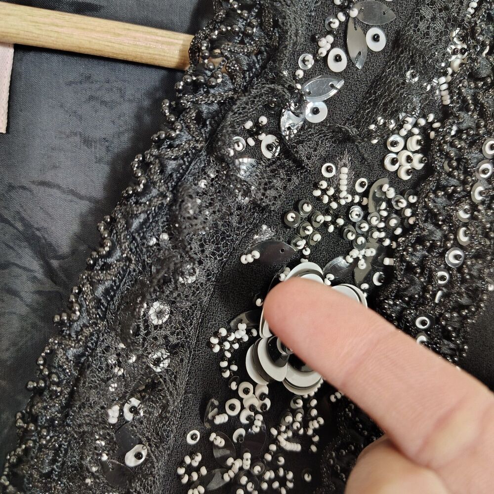Escada Couture Sequin Beaded Jacket Size 38 Black Floral Evening Cocktail Glam - Picture 13 of 16